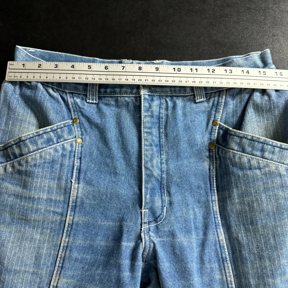 Honcho Paneled Denim Jeans Mens 31x29 Blue Vintage Streetwear Elastic Cuff